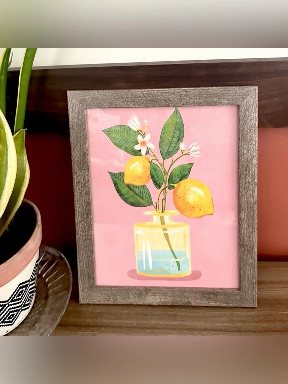 Lemon Bunch in a Glass Vase Canvas Art Print Framed Wall Art Mediterranean Art